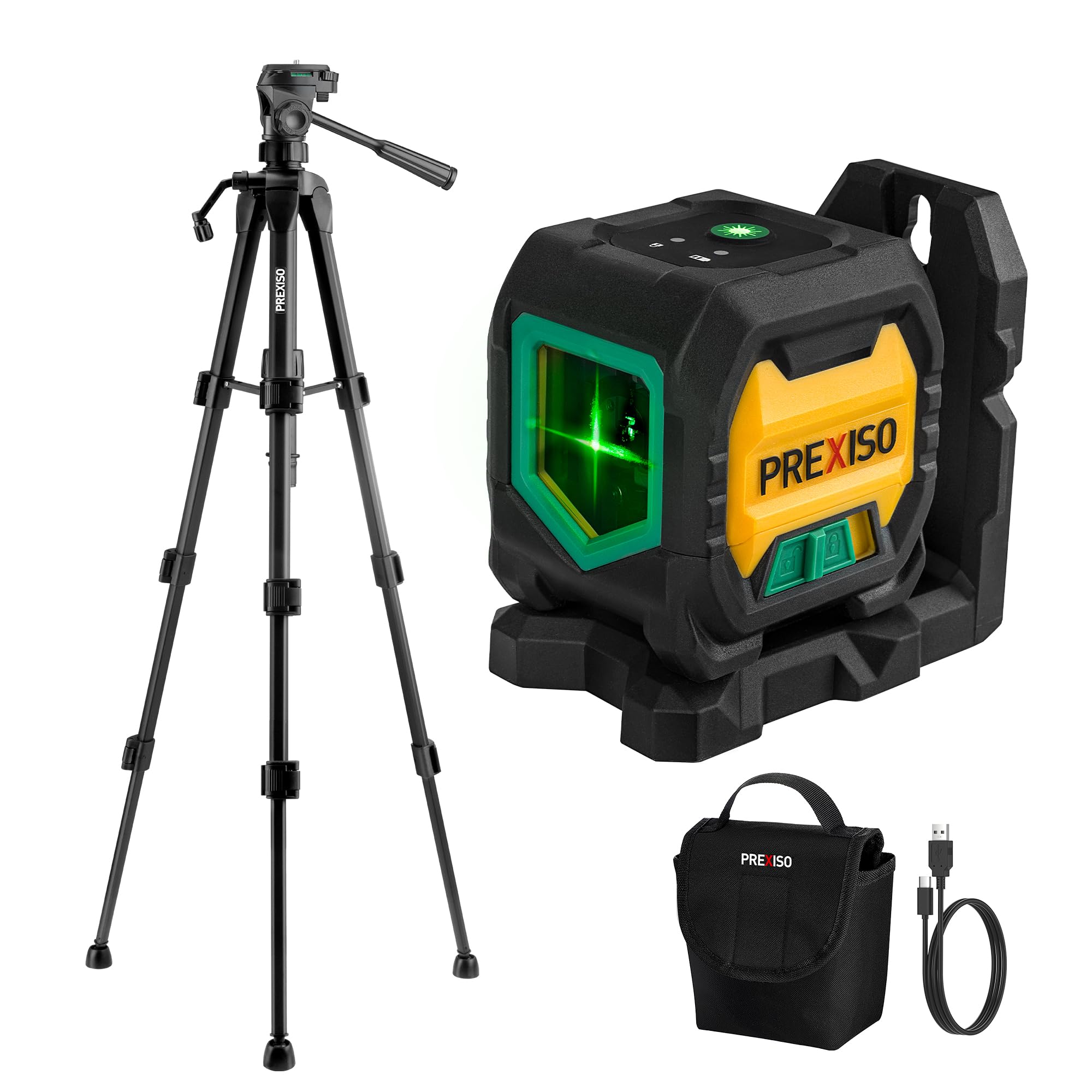Photo 1 of PREXISO Laser Level with 47 Inch Tripod, IP54 Rechargeable 65Ft Green Cross Line Laser Self Leveling, Light Indicator, 3 Brightness Mode, Lazer Leveler Tool for Picture Hanging, Tile, Home Renovation