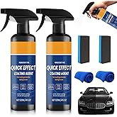 2Pcs Quick Effect Coating Agent for Car, Advanced Car Coating Spray, Upgrade Quick-Acting Cars Scratch Wax Coating Spray for Scratch Repair, Oil Film Emulsion Glass Cleaner with Sponge and Cloth