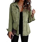 Tankaneo Denim Jacket for Women Distressed Jean Jacket Button Down Oversized Shacket with Pockets