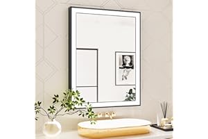 TokeShimi 28 x 36 Inch LED Black Bathroom Mirror for Vanity with 45° Angled Beveled Light, 3 Colors, Anti-Fog,Aluminum Alloy Matte Frame, Memory Funtion Stepless Dimmable for Modern Decor