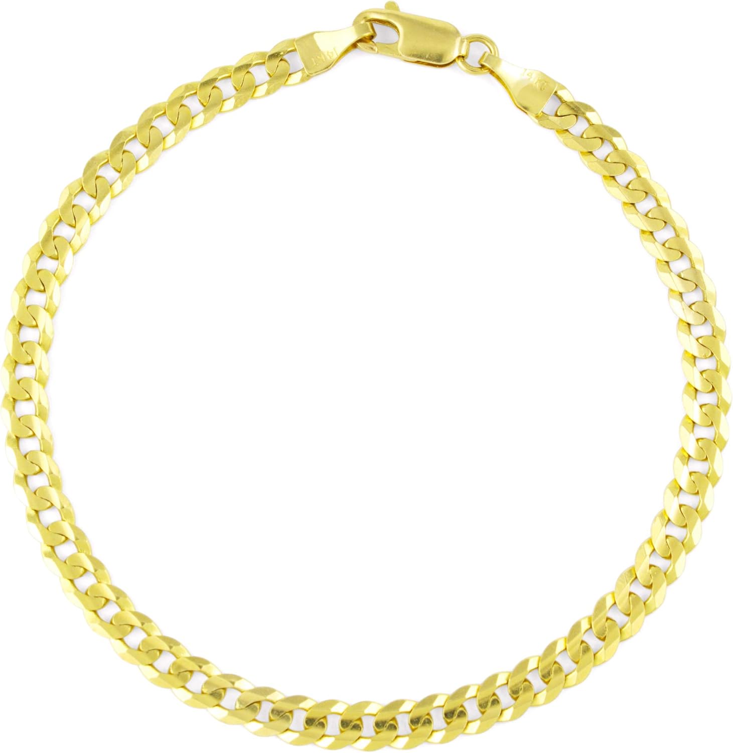 Nuragold 14k Yellow Gold 5mm Solid Cuban Curb Link Chain Bracelet or Anklet, Mens Womens Lobster Lock 8" 8.5" 9": Jewelry