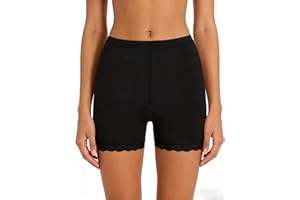 Women's Short Leggings - 1 Pack Mid Thigh Undershorts with Lace Trim,Soft Stretch Fabric,Comfortable Invisible Panties