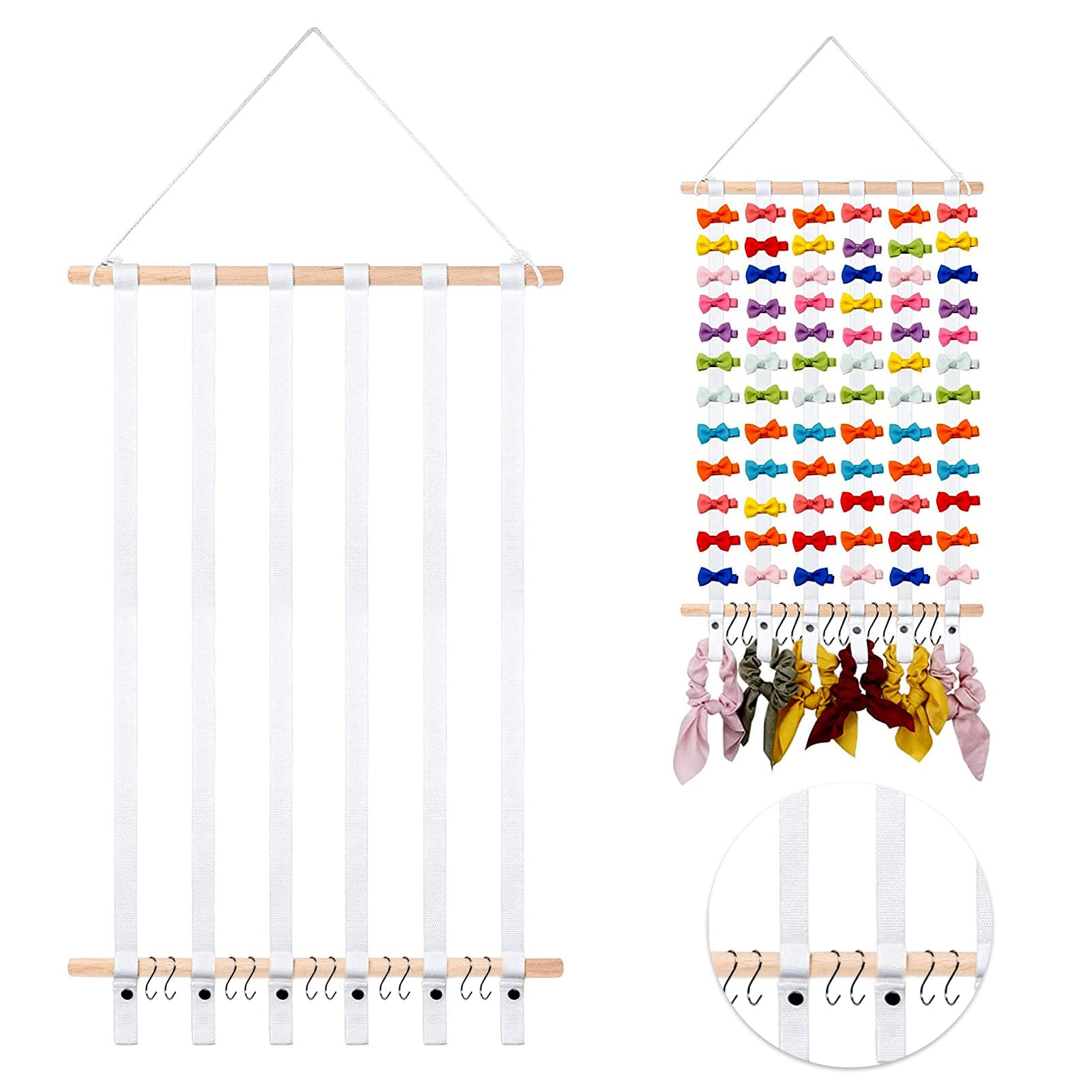 LIUCONGBD Hair Bow Accessories Organizer for Girls, Wall Hanging Headband Holder, Hair Holder Storage with Hooks, Hair Clip Hanger for Baby Girls Room Home Decor 23.6 Inch (White)