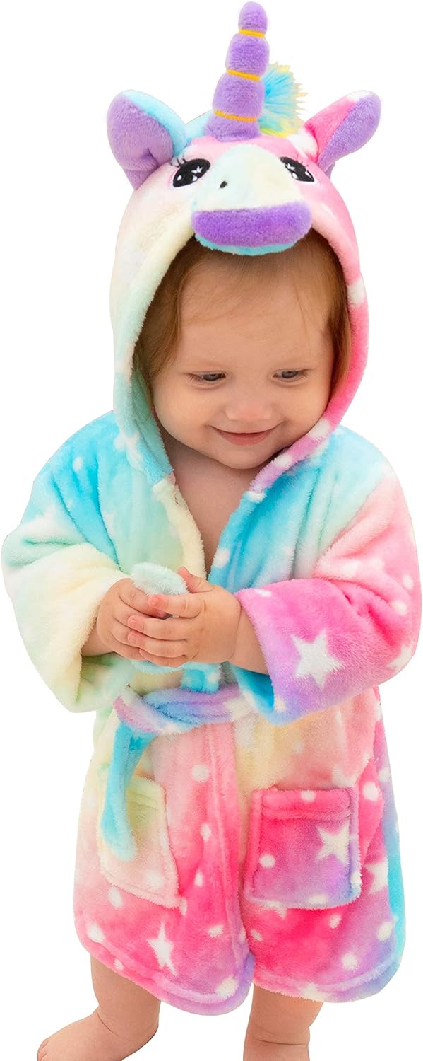 Soft Plush Animal Unicorn Hooded Robe for Baby Girls: Clothing
