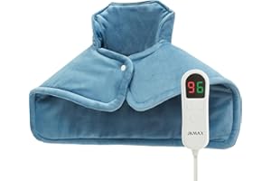 JKMAX Heating Pad for Neck and Shoulders - Large Neck Heating Pad with 10 Heat Settings ｜ 6 Timer Settings Auto Off - Heated Neck Wrap for Neck Shoulder Pain - Gifts for Women Men Mom Dad（Blue）