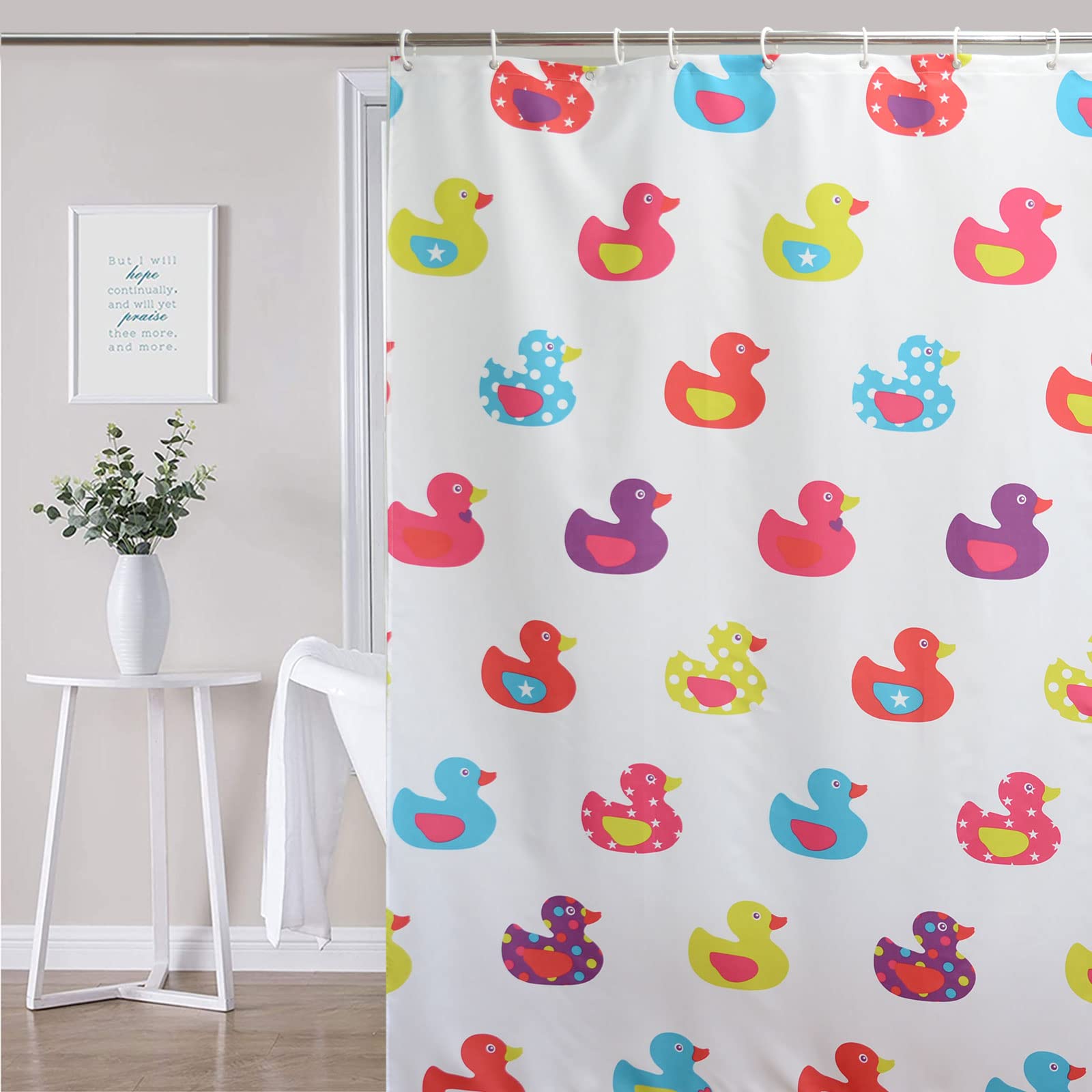 YISURE Extra Length Nursery Shower Curtain, Little Duck Pattern Printed, Mildew Resistant Machine Washable Width 180 x Height 200cm