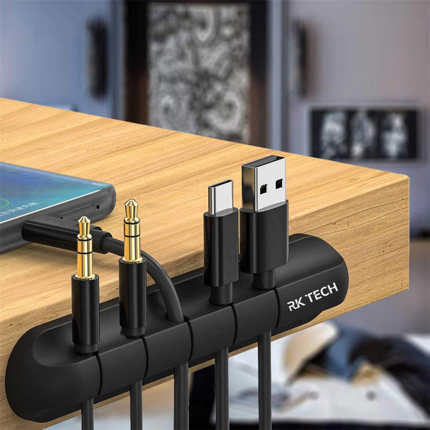 RK TECH Cable Wire Clips Ties, Holder Tidy Management. Organise Your Desk, Office or car with Adhesive (3 Cable Holder Black) - Image 5