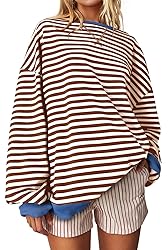 UEU Women Oversized Striped Sweatshirt Color Block