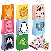 24 Pack Animal Party Favor Bags,Kids Goodie Bags for Birthday Party,Animal Goodie Treat Bags,Colorful Paper Gift Bags with Handles,Candy Bags for Kids Jungle Animals Theme Party Supplies 8 Designs