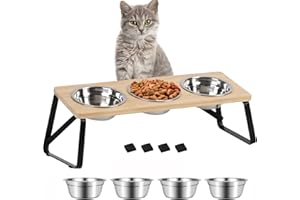 handrong Foldable Pet Bowls for Cats and Small Dogs Elevated Cat Bowls Raised Cat Food Bowls Bamboo Feeding Bowls Pet Feeder with Stand 4 Stainless Steel Bowls for Cats Puppy Dogs