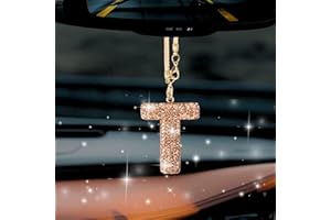 MOTOFITOOL Bling Car Accessories for Women Letter Charm, Rainbow Crystal Rearview Mirror Pendant, Cute Diamond Rhinestone Car Decor, Lucky Gift for Women