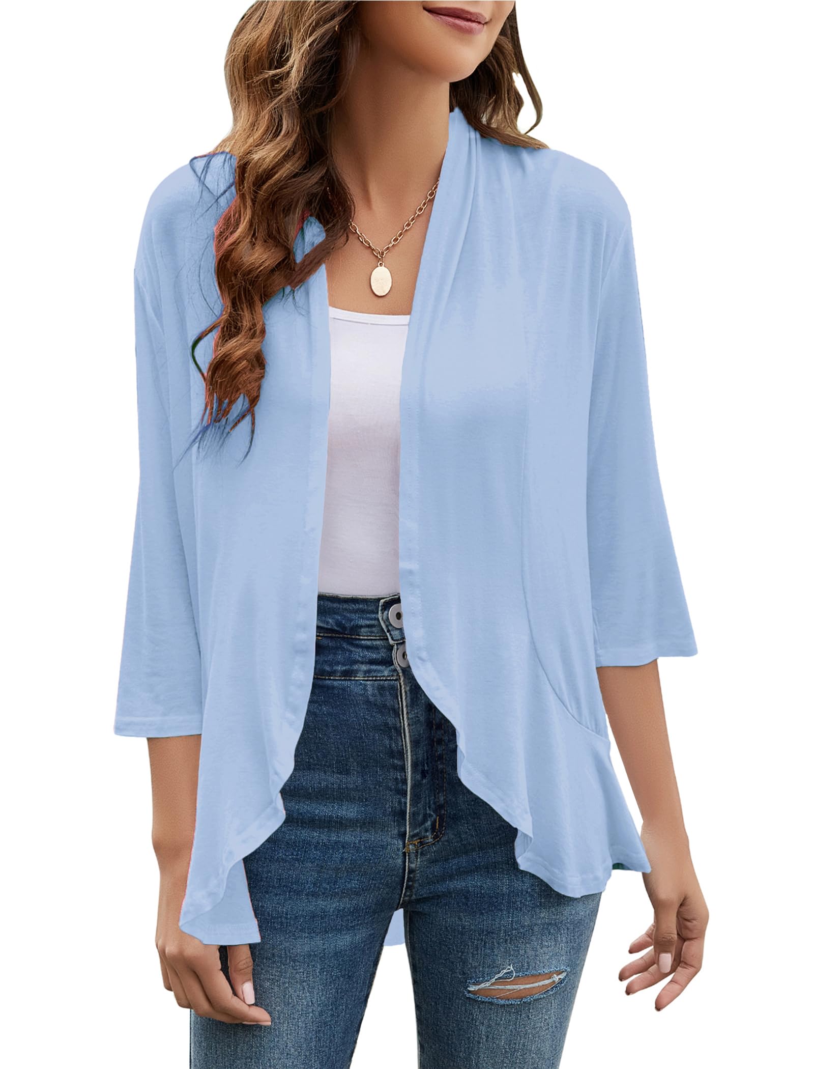 Photo 1 of ***ITEM CORRECT&&&&&Yekaty Women Cardigan 3/4 Sleeves Open Front Plus Size Lightweight Sweaters Dress Cover Up 3XL Blue