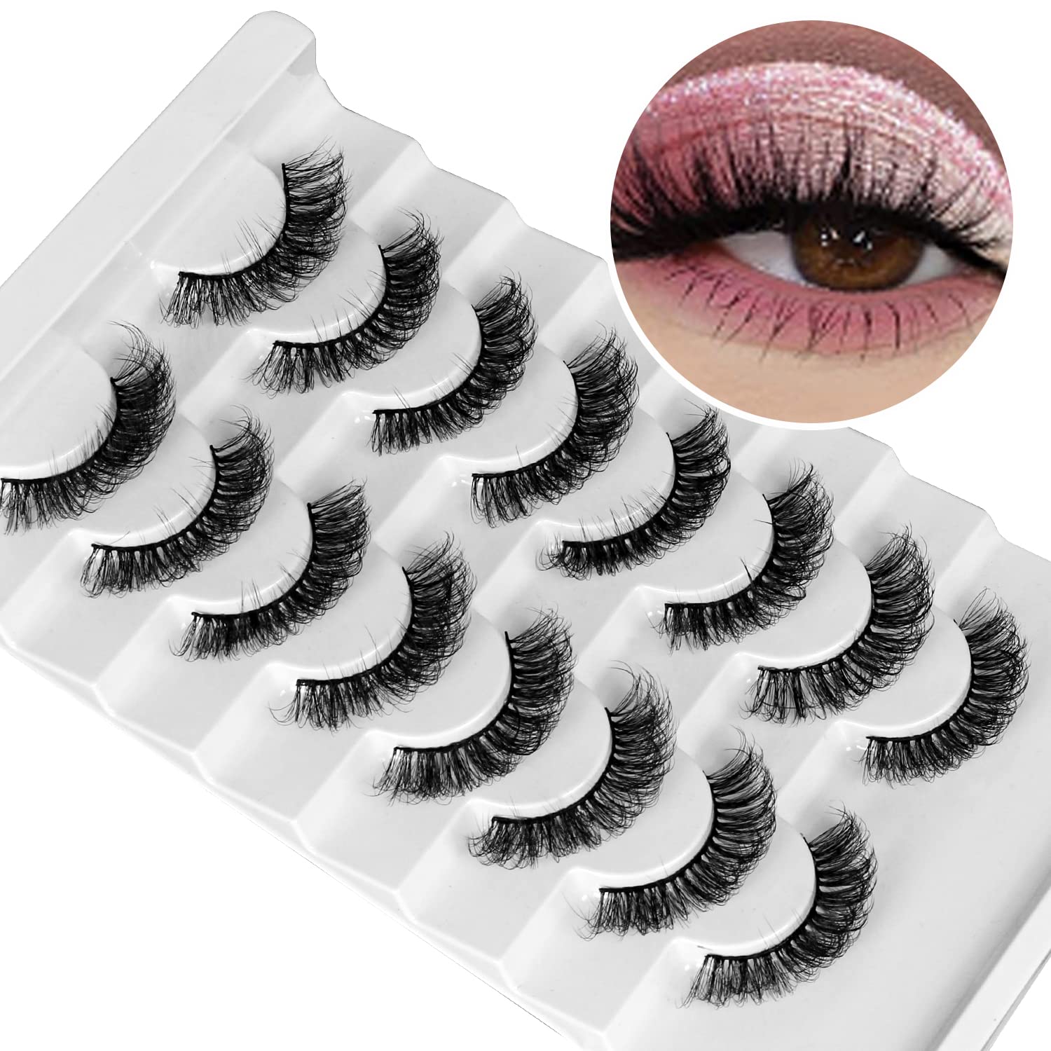 Leipple False Eyelashes 8 Pairs - Professional Reusable 8D Lashes - Natural Wispy Thick Fluffy Fake Eyelashes Faux Eyelashes (QZ-13) — image 1