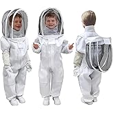 PNKKODW Bee Suit, Beekeeping Outfit Professional Full Body Beekeeper Suit with Veil Hood for Men and Women Beekeeper and Beginners with Gloves (Kid-L for 3'7"-4'2")
