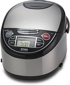 Tiger JAX-T10U-K 5.5-Cup (Uncooked) Micom Rice Cooker with Food Steamer &amp; Slow Cooker, Stainless Steel Black