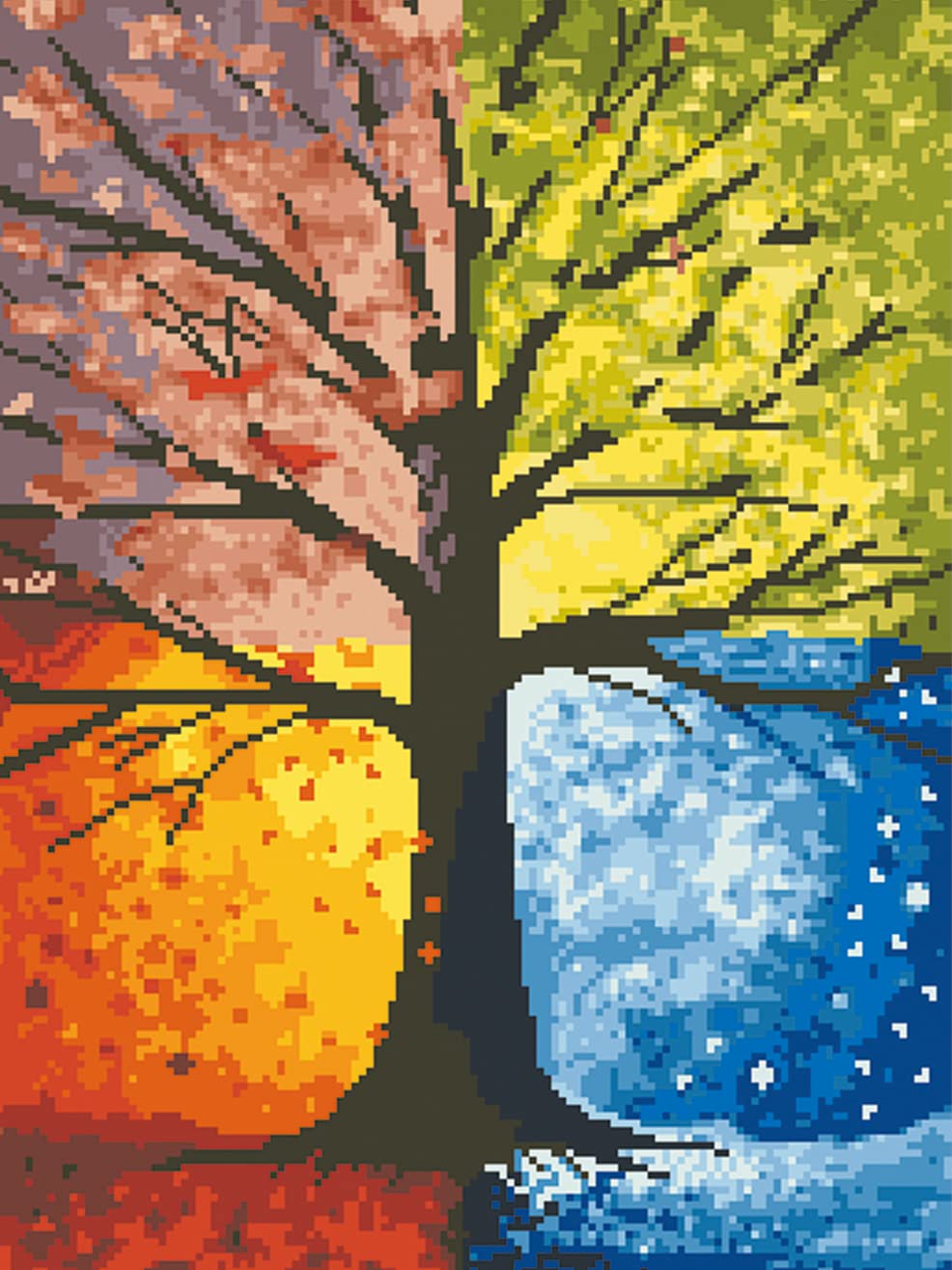 Cross Stitch Kits Stamped, OWN4B Four Seasons Tree Printed Pattern 11CT 14.2x18.1 inch DIY Embroidery Kit (Seasons)