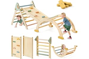 Tiny Land Pikler Triangle Set,7-in-1 Foldable Montessori Toddler Climbing Toys Indoor, Wooden Playground Jungle Gym for Kids, Climber Gift for Boys & Girls Toddler Climbing Toys (Morandi)