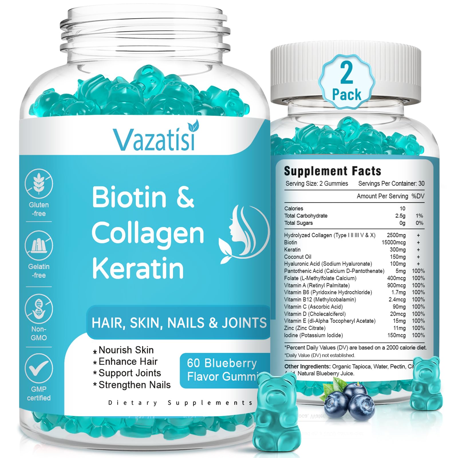 Mua 2 Pack Biotin Gummies with Collagen & Keratin for Hair Skin Nails ...