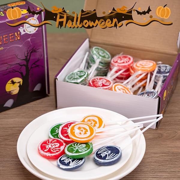 HALLOWEEN LOLLIPOP 24 PACK, HALLOWEEN CANDY BULK, SPIDER, PUMPKIN, AND BAT LOLLIPOPS INDIVIDUALLY WRAPPED, TRICK OR TREAT CANDY, FRUIT FLAVORS, FOR PARTY GOODY BAG FILLERS