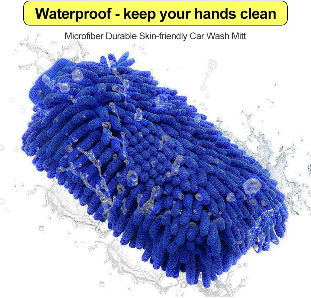 anngrowy Car Wash Mitt 2 Pack - Large Size Microfiber Wash Mitt Car Cleaning Mitts Premium Chenille Car Washing Gloves Winter Waterproof Car Wash Rag Sponge Kit with Lint Free & Scratch Free: Home & Kitchen