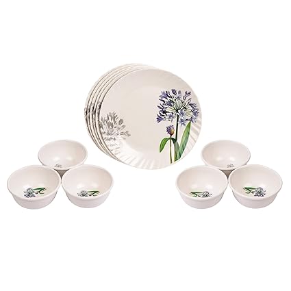 Czar 6 Pcs Blue Flower Half Plates with 6 Pcs Bowls