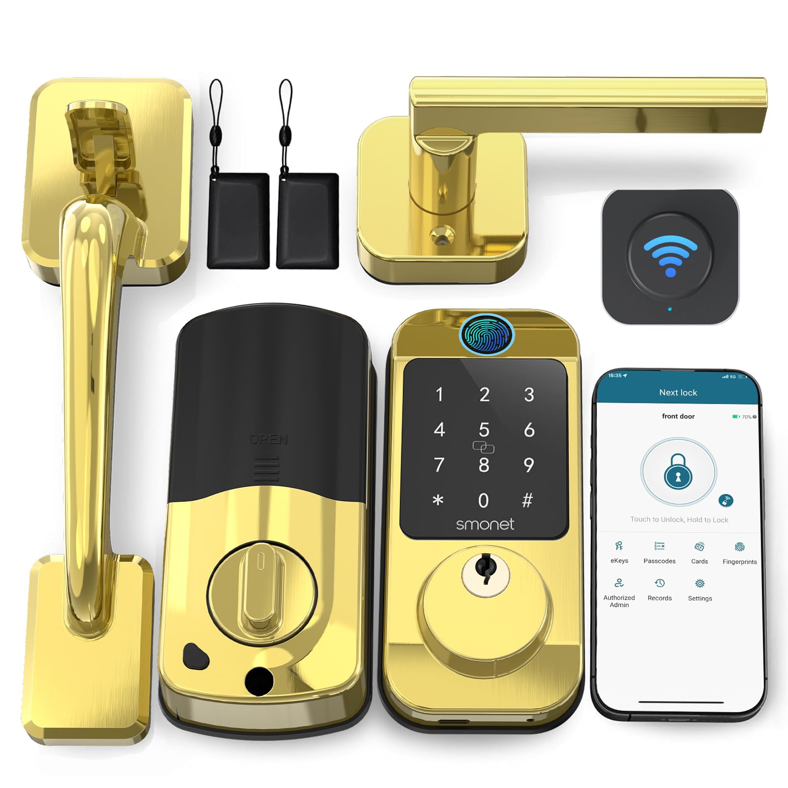 SMONET WiFi Smart Door Lock Set – Fingerprint Keyless Entry Bluetooth ...