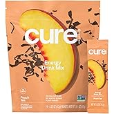 Cure Hydration Performance | Plant-Based Electrolyte Energy Drink Mix | No Added Sugar | Dehydration Relief Powder | 100mg of Caffeine | Non-GMO | Vegan | Pouch of 14 Packets - Peach