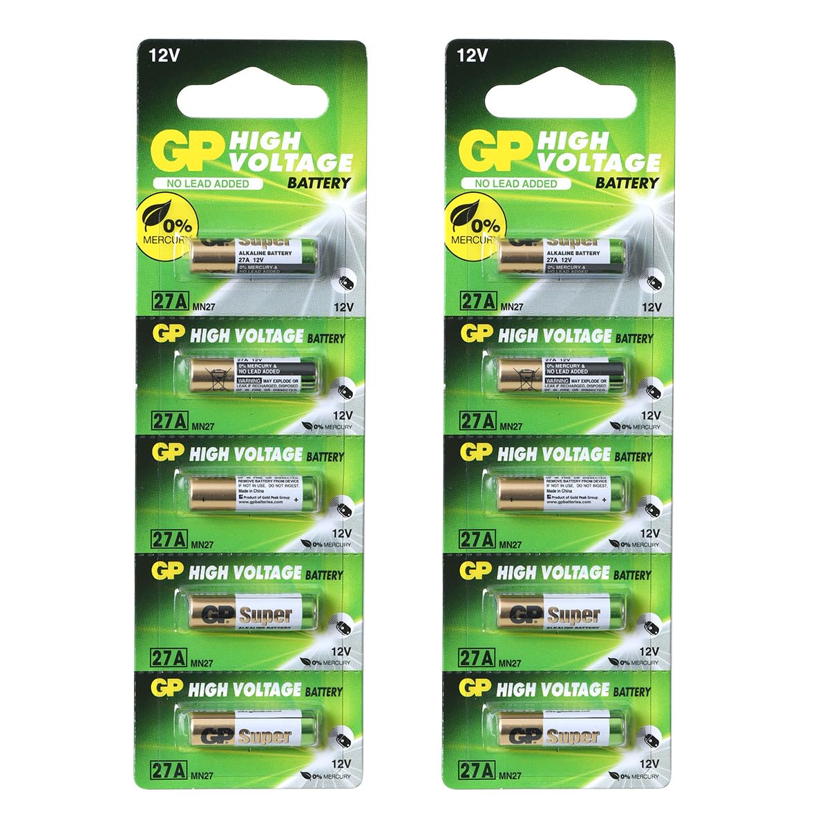 GP Batteries H/Volt Alkaline 12V GP 27A Size 27A Pack of 10 Batteries