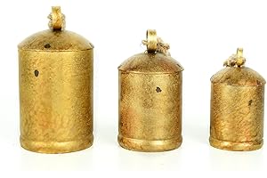 Styleonme Decorative Bells, Christmas Bells, Metal Indoor and Outdoor Blessing Bells, 3-Piece Set of Harmonious Bells, Vintage Handmade and Rustic Lucky Christmas Bells Hanging on a Rope