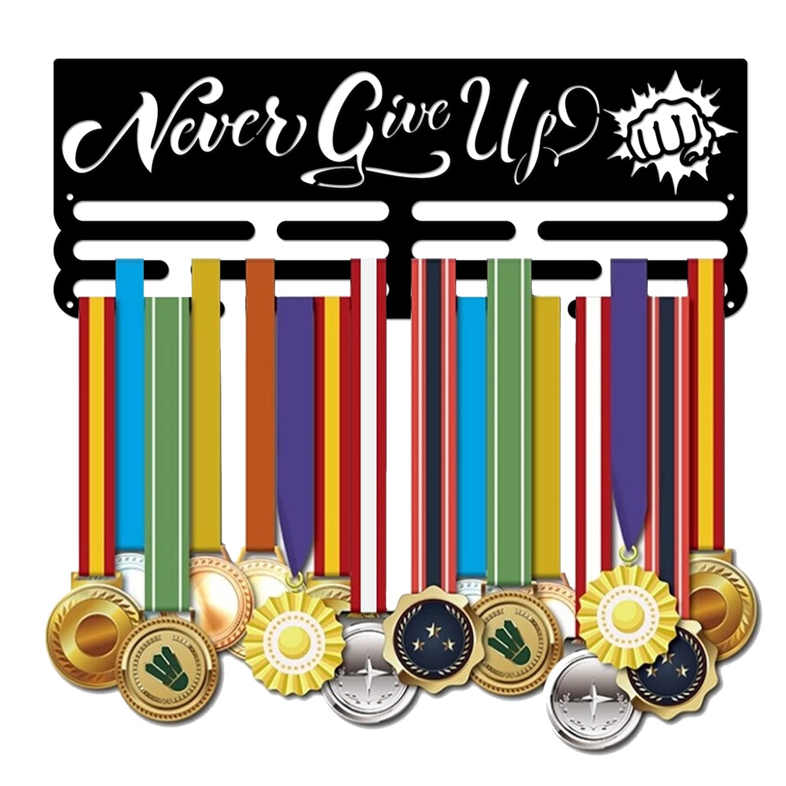 SUPERDANT Sports Medal Hangers Display Personalized Medal Holder Never Give Up Sign Hook Wall Mounted Sports Running Ribbon Holder for over 60 Medals