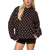 Navonta Womens Polka Dot Hoodie Oversized Fleece Long Sleeve Drop Shoulder Graphic Print Aesthetic Hooded Sweatshirt Trendy