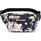 Waist Pack Bag Fanny Pack for Men&Women Hip Bum Bag with Adjustable Strap for Outdoors Workout Traveling Casual Running Hiking Cycling (New Black Flowers)