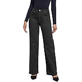 ETTELO Women's Jeans Straight Leg Casual High Waisted Stretch Trendy Black Pull On Jeans for Women