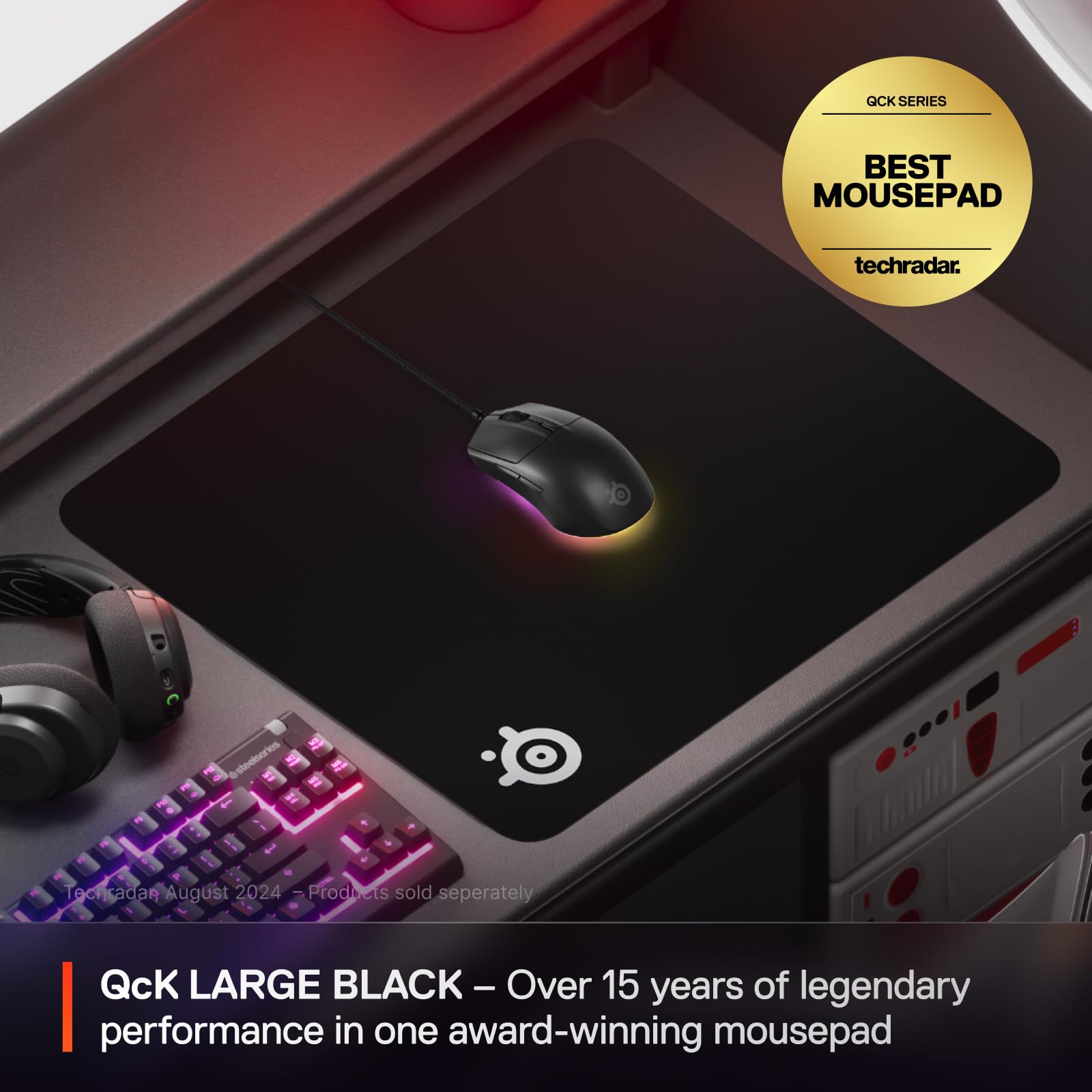 SteelSeries QcK Large Gaming Mousepad — Black — Non-Slip Silicone Rubber Base — Peak Tracking and Stability — Optimized for Gaming Sensors — 490 mm x 420 mm — FPS, MOBAs, RTS, MMO
