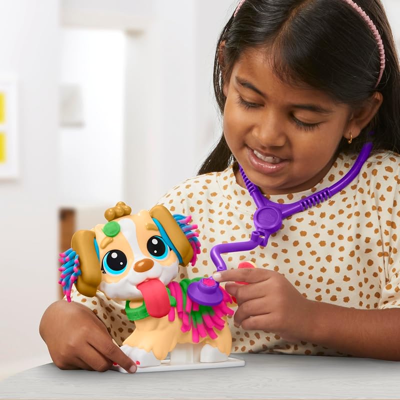 Coffret Le Cabinet Vétérinaire, Mallette Transportable avec Chien, 10 Outils et 5 Pots de Pâte à Modeler Atoxique, Jouet Créatif pour Enfants dès 3 Ans