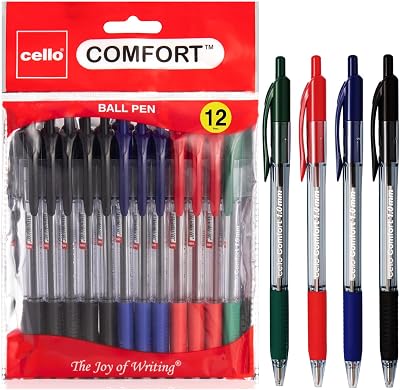 Cello Assorted Coloured Ballpoint Pens Premium Retractable 12 Pack