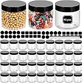 STARSIDE 40 Pack 180ml 6 oz Empty Clear Plastic Jars with Black Lids, Refillable Round Containers for Slime,Beauty Products, 