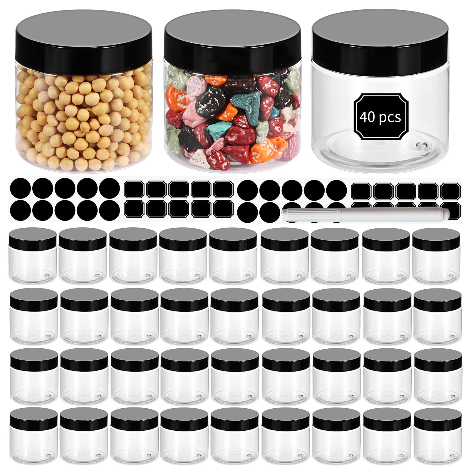 Mua STARSIDE 40 Pack 180ml 6 oz Empty Clear Plastic Jars with Black ...