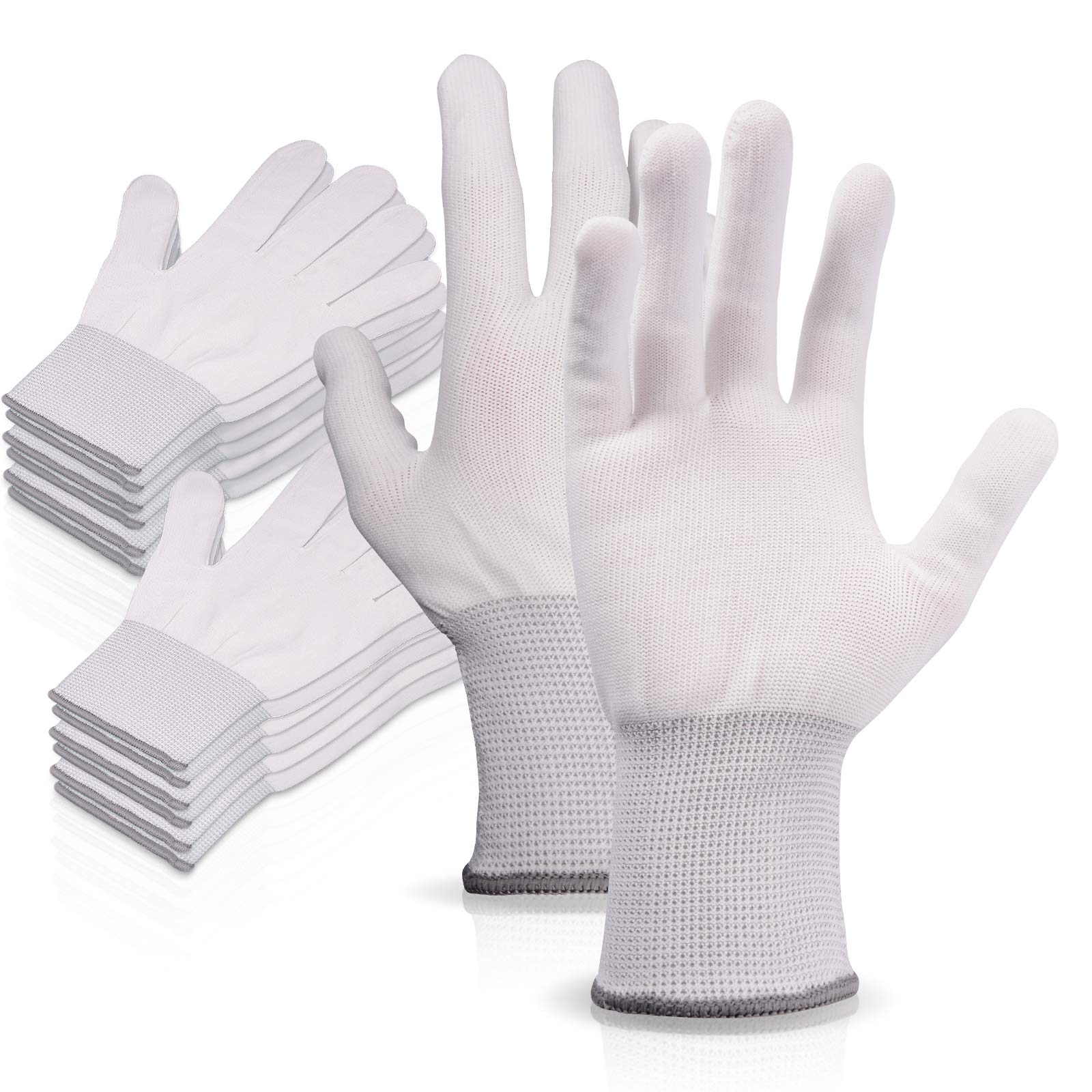 Ehdis 6 Pairs Nylon Gloves White Work Gloves, Stretchy Full Finger Labor, Non-slip Mounting Glove Seamless for Washing, Car Cleaning, Household Cleaning Keeper, gardeners