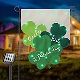 22 LED Solar St Patrick's Day Garden Flag 8 Lighting Modes 13 x 16.1 Inch Double Sided Vertical Shamrock Garden Flag for St Patrick's Day Garden Outdoor Yard Light Decoration