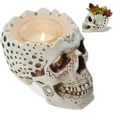 Skull Candle Holder Planter Gothic Skull Gift - 5.9” with Votive Tealight | Day of the Dead Skull, Skeleton Candle Holder, Gothic Halloween, Macabre Goth Home Decor, Spooky Candle Gift