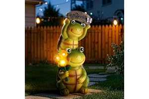 WOGOON Garden Turtle Outdoor Statues, Solar Garden Statue Two Sweet Frog Face Turtles Decor with 3 LED Lights, for Patio Lawn Porch Yard,Gifts for Birthday, Easter, Housewarming