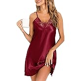 Vlazom Women Sexy Lingerie Satin Nightgown Silk Chemise Mini Slips V Neck Negligee Sleepwear with Adjustable Straps