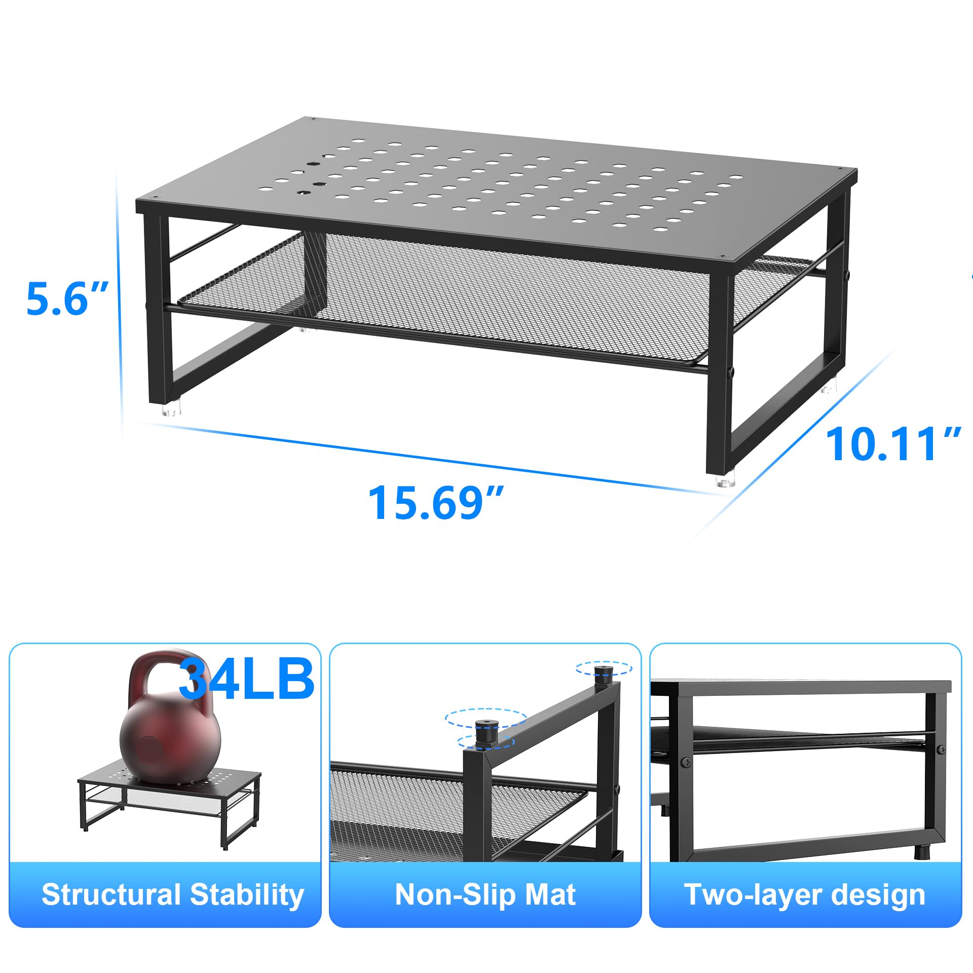 gianotter Desk Organizers and Accessories, 2-Tier Metal Monitor Stand Riser, Desk Organizer for Monitor, Office Desk Storage Organizer for Office Supplies (Black)