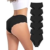 GREENBAA No Show Cheeky Underwear for Women Seamless Bikini Panties Wave Edge Ribbed High Rise Panties 6 Pack