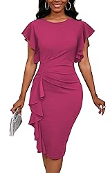 Yajedo Womens Hot Pink Dress with Short Ruffle