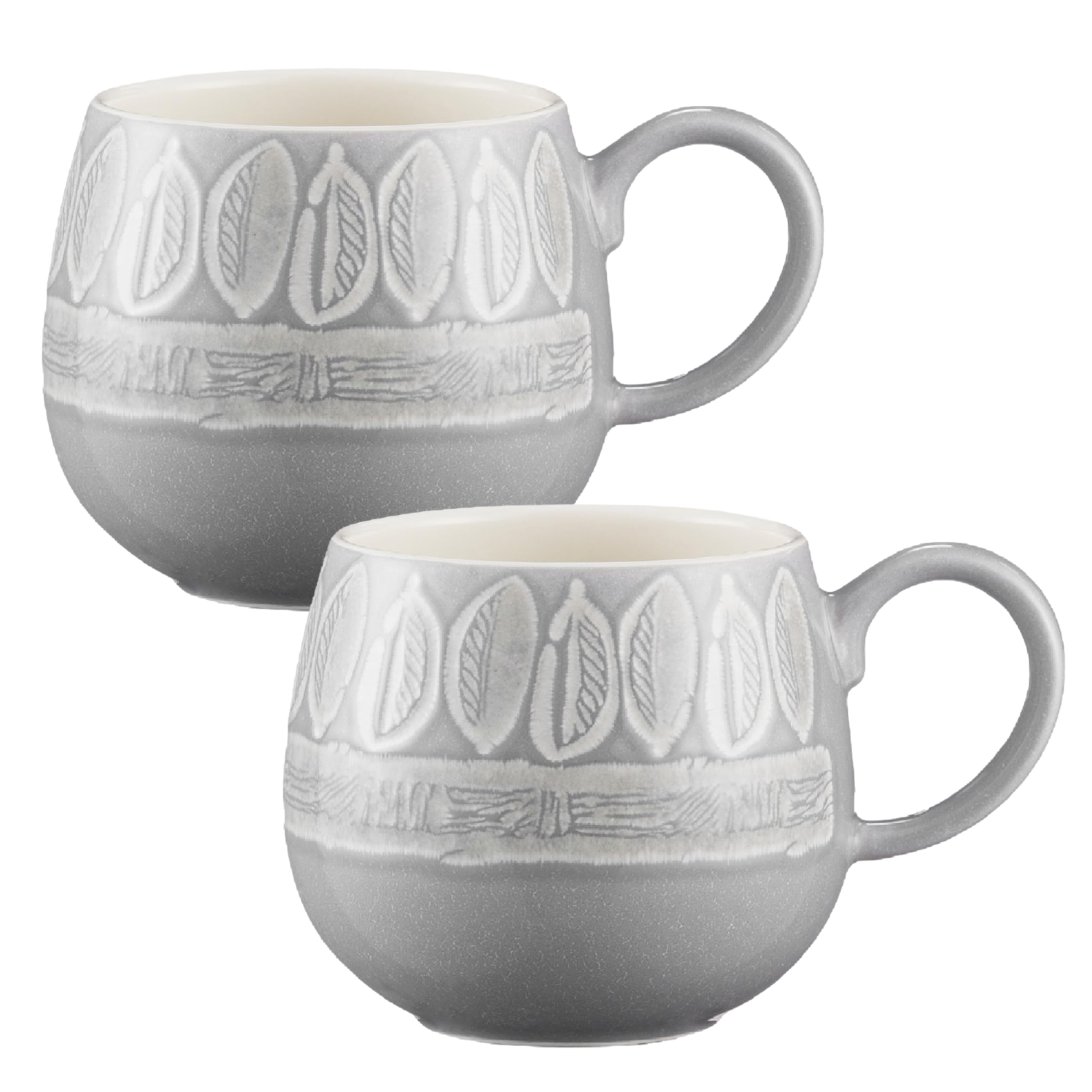 Mason Cash Leaf Screen Print Organic Mug 350ml Grey (Pack of 2)