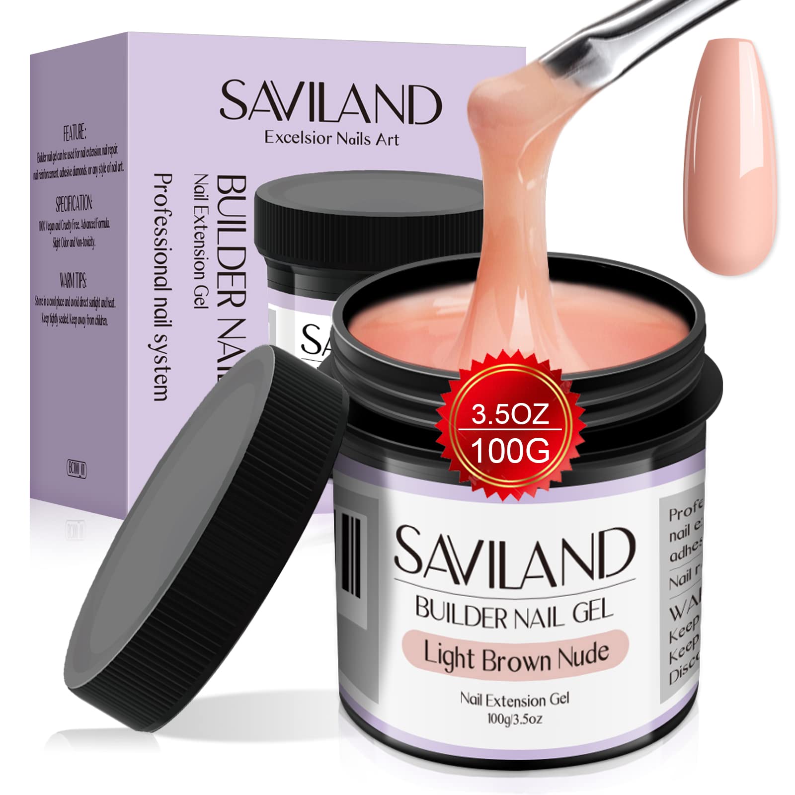 Saviland 100g Builder Nail Gel – 3.53oz Nudes Brown Hard Gel for Nails Large Capacity Nail Strengthen Gel for Nail Extension Nail Art Manicure Starter U V Nail Gel for Professional Nail Salon Home DIY