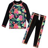 Girls Two Piece Swimsuit Long Sleeve Floral Bathing Suit UPF 50+ Summer Beach Swimwear
