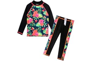 BAOHULU Girls Two Piece Swimsuit Long Sleeve Floral Bathing Suit UPF 50+ Summer Beach Swimwear